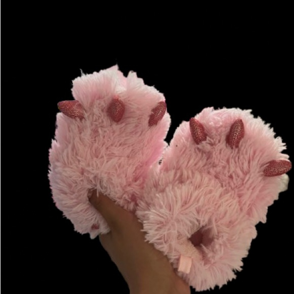 Pink Fuzzy Monster Claw Slippers